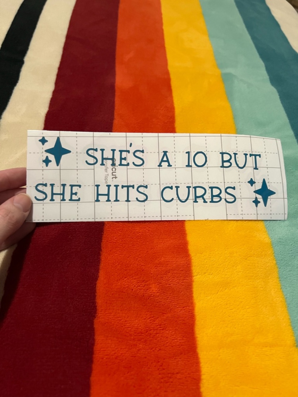 She’s a 10 but she hits curbs vinyl decal ✨